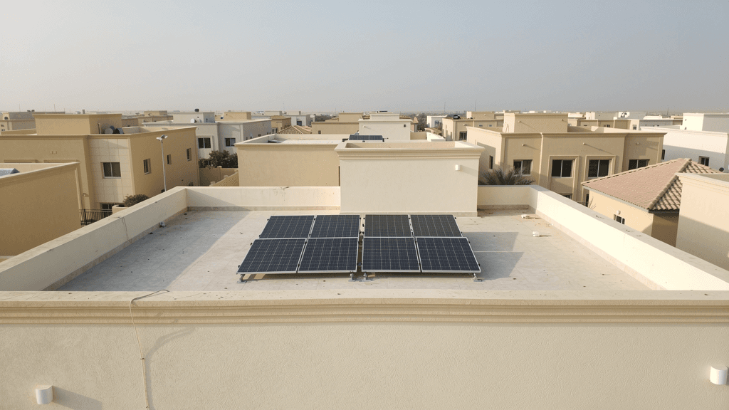 Illustration of solar panels on a Dubai-style villa flat roof